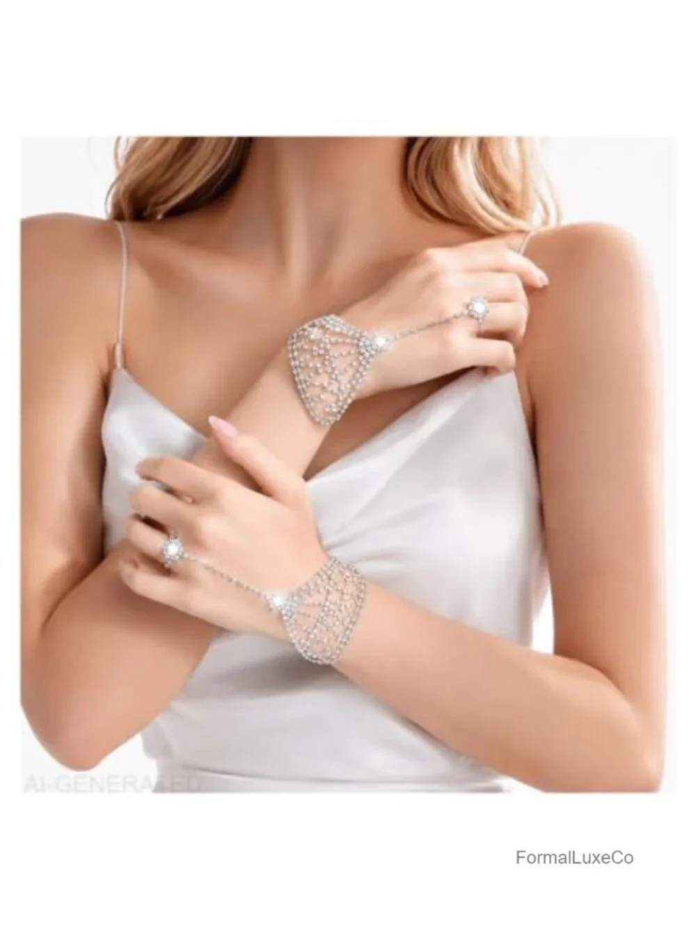 Sparkly Rhinestone Fingerless Bride Wedding Crystal Glove Hand Chain